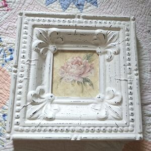 Floral Art in Distressed White Frame